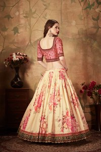 Women's Floral Print Organza Chiffon Woven Lehenga Choli Set <b>Sequins</b> Embroidered Ethnic Wedding Outfit Floor-Length - Product Image 6
