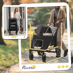 Carrito Plegable con un Solo Clic para Mascotas con Amortiguadores en las Ruedas Delanteras, Frenos, Bolsas de Almacenamiento y Ventana de Malla - Carrito para Perros o Gatos - Product Image 3