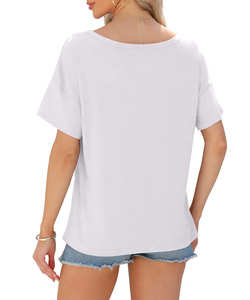 Camiseta de Cuello en V para Mujer, 100% Algodón, Nueva Moda, Verano, Ecológica, Transpirable, Casual, Manga Corta, Alta Calidad, Precio al por Mayor - Product Image 2