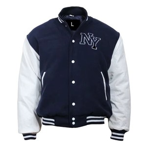 Veste en laine de haute qualité avec logos personnalisés et manches en cuir, idéale pour les collégiens et comme veste de sport pour les activités de plein air. - Product Image 1