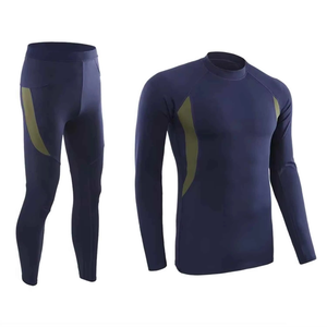 Men's Navy Blue Full Sleeve Compression <b>Set</b> Crew Neck Quick Dry Spandex Polyester Long Sleeve Top And Pants All Seasons Solid - Product Image 2
