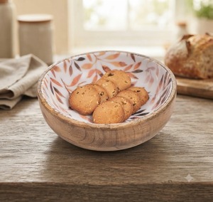 Tazón de Madera Ecológico Hecho a Mano con Revestimiento de Esmalte, Diseño Moderno con Patrón de Hojas para Servir Comida en Casa y Fiestas - Product Image 1