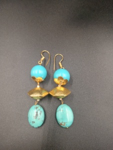 Pendientes colgantes de turquesa, latón chapado en oro, forma de bola, estilo bohemio vintage, joyería para mujer, perla natural, imitación de perla - Product Image 2