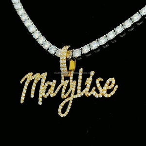 Collar con Nombre Personalizado de Hip Hop, Letras Iniciales Cursivas con Diamantes de Imitación, Collares con Colgante, Joyería para Parejas, Plata de Ley - Product Image 4