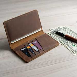 Wholesale Private Label Genuine Leather Checkbook <b>Case</b> <b>Slim</b> Cowhide Check <b>Book</b> Cover Factory Export Port LCR-0146 - Product Image 5