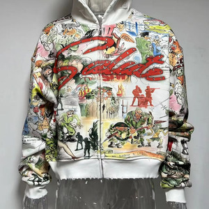 Custom Men's <b>Zip</b>-Up Hoodie 100% Cotton Fleece 360g Breathable Winter Streetwear Digital Printed OEM - Product Image 6
