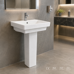 Modern Set Pedestal Washbasin Rectangle Single Hole Chrome Glossy Finish NSF Drainer Floor Mounted Bathroom Sink - Product Image 5