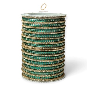 Beautiful Green Kashmiri Aluminium Bangles Sparkling Glitter Gold Plated Stone Borders <b>for</b> <b>Women</b> Bridal Wholesale Fashion - Product Image 1
