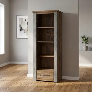 Estantería Industrial de Madera Maciza con 1 Cajón, Estante Abierto Rústico, Estructura de Hierro y Metal, Mueble de Almacenamiento - Product Image 2