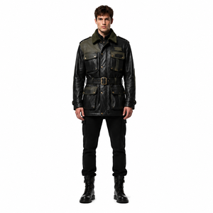 Custom <b>Men's</b> 1.0mm Waxed Cowhide <b>Leather</b> Eco-Friendly Autumn/Winter Maximalist Field <b>Jacket</b>-Two-Tone Heritage Biker Coat OEM - Product Image 1