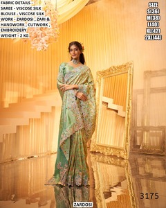 Sari de boda de invierno Zariya Royal bordado, sin arrugas, de viscosa que absorbe la humedad, estilo tradicional de Gujarat para fiestas de Diwali - Product Image 4