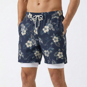 Custom Private Label <b>Men's</b> Athletic Swim <b>Trunks</b> 2-in-1 Design Solid Front Logo Board Shorts High-End Summer Beachwear - Product Image 5
