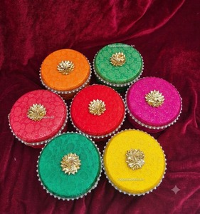 Stainless Steel Ladoo <b>Box</b> with Silk Brocade, Indian <b>Wedding</b> Return Gift, Mithai Container, Pooja Favor, Embroidered <b>box</b> - Product Image 2