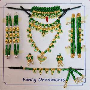 Conjunto de Joyería Religiosa Artesanal de Radha Krishna, Chapado en Oro de Imitación, Collar y Cinturón para Danza - Product Image 1