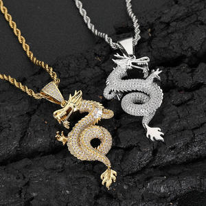 Pendentif Dragon Thème Animal Cartoon Hip Hop avec Pierres Moissanite, Argent 925 Plaqué Or 18K, Breloque Unisexe pour Usage Quotidien - Product Image 1