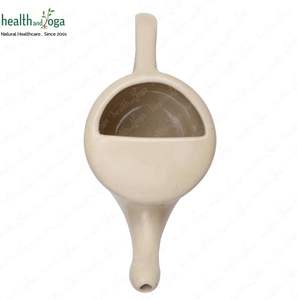 HealthAndYoga Flojar - Jarra de Cerámica para Lavado Nasal (Jala Neti Pot) de 250 ml de Capacidad, Diseño Mejorado con Soporte para Tapar las Fosas Nasales, Hidratante Nasal, Color Beige - Product Image 1