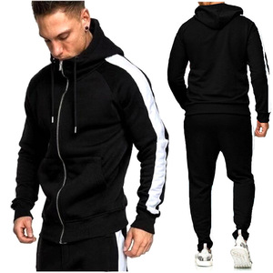 Survêtement noir pour homme, manches longues, capuche, fermeture éclair, poches latérales, coupe classique, style sportif automne, 100 % polyester - Product Image 1