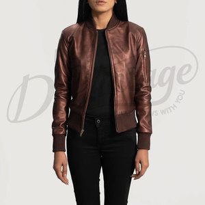 Women Metallic Bronze Genuine <b>Leather</b> Bomber <b>Jacket</b> Slim Fit Premium Sheepskin Casual Winter Outerwear Fashionable Coat - Product Image 4