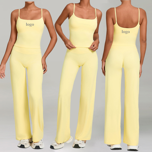 Ladies Solid Athletic Yoga Set Stretch Fitness Bra High-Waisted <b>Leggings</b> Elastic Waist Anti-Bacterial Comfortable Gym Training - Product Image 4