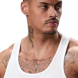 Custom <b>Men's</b> <b>White</b> Cotton Knitted Racerback Tank Top Sleeveless Gym Fitness <b>Vest</b> Breathable Summer Sports Wear Embroidery - Product Image 4
