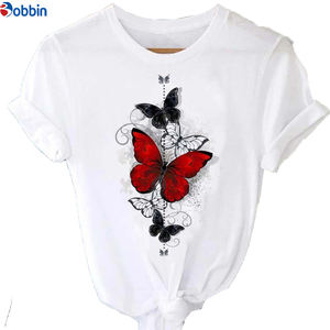 Camiseta estampada de manga corta para mujer, estilo dulce, top con estampado de rosas y mariposas, holgada y transpirable - Product Image 2