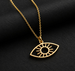 Collar con Colgante de Plata de Ley 925 Chapado en Oro de 18K con Protección para los Ojos, Colgante Minimalista con Temática, Unisex, para Uso Diario, Colgante Fino - Product Image 1