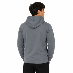 Men's Gray <b>Hooded</b> <b>Zip</b>-Up Fleece Casual Autumn Solid Color Front Pocket Cotton Knitted Jogging Workwear Hoodie - Product Image 3