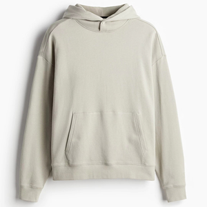Sudadera con Capucha Gris Claro para Hombre, Corte Holgado, Informal, Tejido de Felpa, Color Sólido, para Otoño, 100% Algodón - Product Image 1