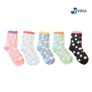 JZVINA Floral Crew <b>Socks</b> <b>Women</b> Cotton Spandex Breathable Knitted Spring Daily Wear <b>Socks</b> - Product Image 1