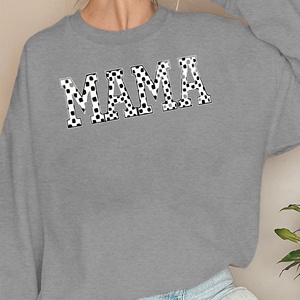 เสื้อสเวตเชิ้ตคอกลมลายตารางหมากรุกสำหรับผู้หญิง MAMA ผ้าถักลำลอง 100% โพลีเอสเตอร์ - Product Image 3