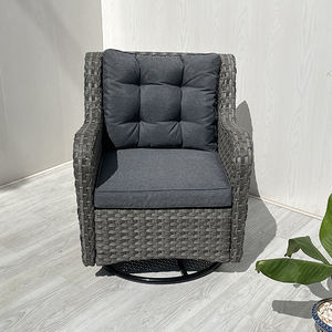 CR00069 Direct factory in Viet Nam Modern Gray Steel PE Rattan Wicker Iron Frame Swivel Chairs Full Color Printed Cushions - Product Image 3