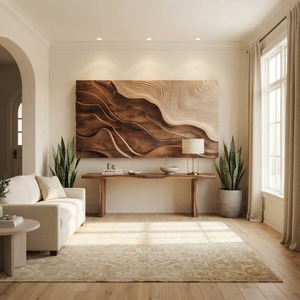 Arte de pared tallado a mano, arte de pared de madera 3D estilo rústico, panel de arte de pared orgánico minimalista para sala de estar - Product Image 2