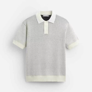 เสื้อถักไหมพรมผู้ชายแบบมีรูระบายอากาศ ตัดต่อผ้าตาข่าย แขนสั้น - Product Image 1