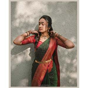 FANCY BANARASI SILK WEAVING WORK SAREE CON BLUSA SIN COSTAR MEHNDI - Product Image 1