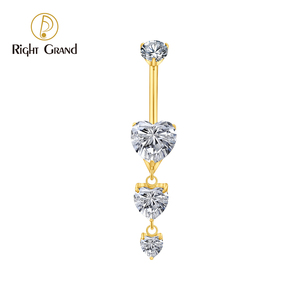 दाएं ग्रैंड ट्रिपल डंगल दिल cz पेट बटन रिंग एटम F136 टाइटेनियम 14 ग्राम थ्रेडेड नडेड नवल कर्सर - Product Image 2