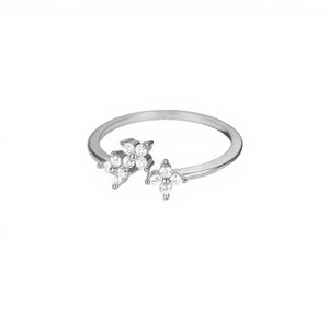 Anillo Ajustable de Oro Puro de 10K con Diamante Cultivado en Laboratorio y Plata de Ley 925, Diseño de Tres Pequeños Clústeres Florales, Tipo Brazalete Abierto, Anillo de Boda - Product Image 5