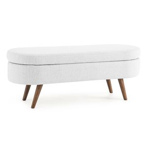 Panca Contenitore Ovale Bianca in Stile Ottomano con Gambe in Legno di Gomma 43.5"x16"x16" per Arredamento Soggiorno - Product Image 6