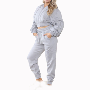 ชุดเซ็ต 2 ชิ้น แบรนด์ Acid Wsheed แบบมีซิป แขนยาว เสื้อครอปเอวสูงเข้าชุด สำหรับผู้หญิง สไตล์ลำลอง เหมาะสำหรับออกกำลังกายในฤดูใบไม้ร่วง - Product Image 6