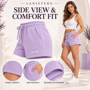 <b>Women</b> Cotton Fleece <b>Lounge</b> <b>Shorts</b> Elastic Drawstring Waist Side Pockets Curved Hem Regular Fit Quick Dry Eco-Friendly Breathable - Product Image 4