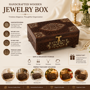 Handcrafted Wooden Jewelry <b>Box</b> with Mirror Velvet Lining | Multiple Compartments <b>Lockable</b> Storage Organizer Elegant Gift Case - Product Image 5