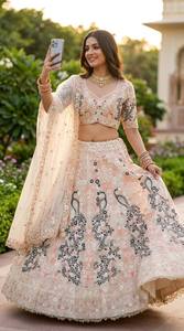 Divyam Creation Embroidered <b>Net</b> Lehenga Choli Set Floor-Length Traditional Wedding Wear for Women India Pakistan Style Spandex - Product Image 6