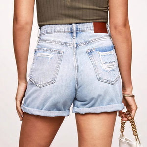 Pantalones cortos de mezclilla rectos de cintura alta para mujer, estilo americano, informales, para verano - Product Image 4