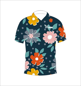 Dark Teal Floral <b>Polo</b> Shirt Yellow Pink <b>Orange</b> Flower Pattern Short Sleeve Summer Casual Front Back View - Product Image 3