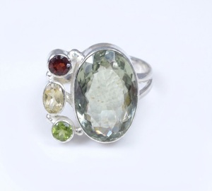Wholesale Green Amethyst 925 Sterling <b>Silver</b> Natural Multi Gemstone <b>Ring</b> with Peridot <b>Garnet</b> Handmade Elegant Jewelry - Product Image 1