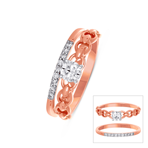 แหวนทองคำโรสโกลด์ 14K ดีไซน์ทันสมัย ประดับเพชรเม็ดเดี่ยวทรงโซลิแทร์ พร้อมวงแหวนประดับเพชรระยิบระยับ รูปทรงโรเซตต์ - Product Image 1