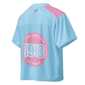 Maillot de football rose et bleu coupe ample en maille respirante à manches courtes – Tenue de sport pour supporter le jour du match - Product Image 5