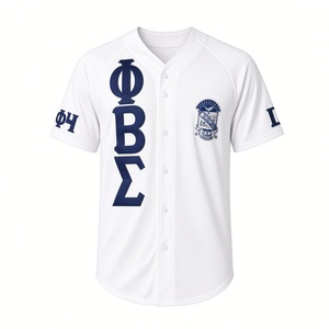 Camiseta de Béisbol Blanca Phi Beta Sigma con Bordado de Letras Griegas Azul Marino, Manga Corta, Cierre de Botones al Frente, Fraternidad Griega - Product Image 3