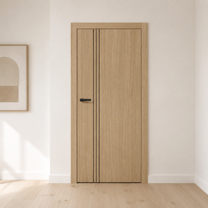 Puerta Interior de Madera Sólida de Estilo Moderno y Minimalista con Diseño Ranurado, Apertura Manual, Superficie Acabada para Dormitorio - Product Image 1
