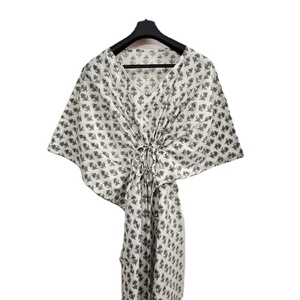 Handmade Women's Indian Organic Cotton <b>Kaftan</b> Floor-Length Maxi Dress Natural Waistline Ethnic Draped Floral Sleeveless Night - Product Image 1