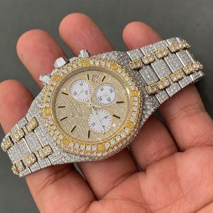 Reloj de Cuarzo Cronógrafo para Hombre Raj Gems, con Incrustaciones de Diamantes en Dos Tonos, 41 mm, Analógico, Acero Inoxidable, Cristal ETA, de Lujo - Product Image 4